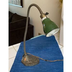 Vintage Art Deco 28" Adjustable Faries Desk Lamp Green Porcelain Shade 3B